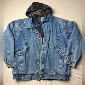 Vintage Outbrook Denim Jacket with Hood pattern womens size‎ large